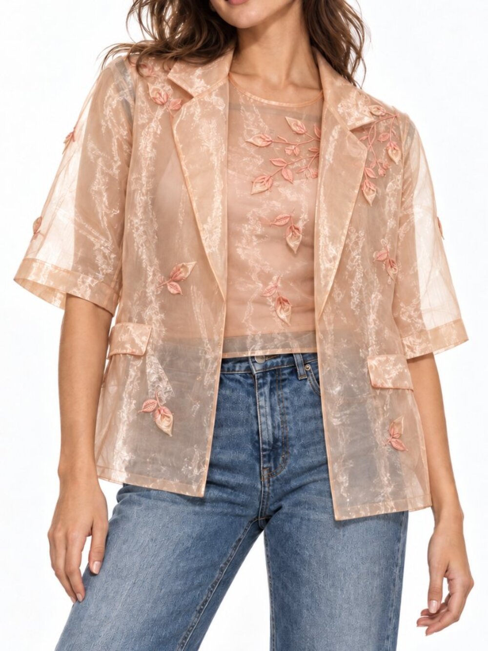 Vintage Designer J.M. Goulbourn Sheer Floral Embroidered Jacket & Shell Set
